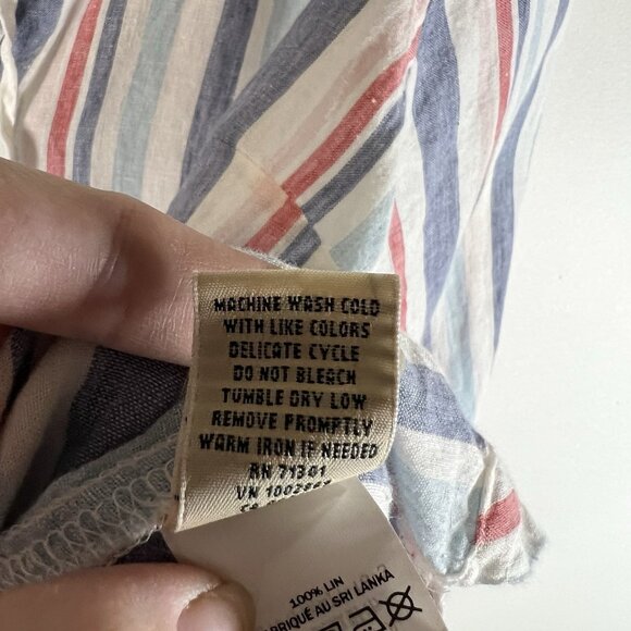 LL Bean Hoodie Womens XL‎ Blue Pink White Striped Linen Drawstrings Thin Coastal - Picture 7 of 10